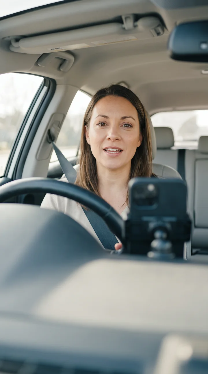 On Time driver recording her testimonial from the driver seat