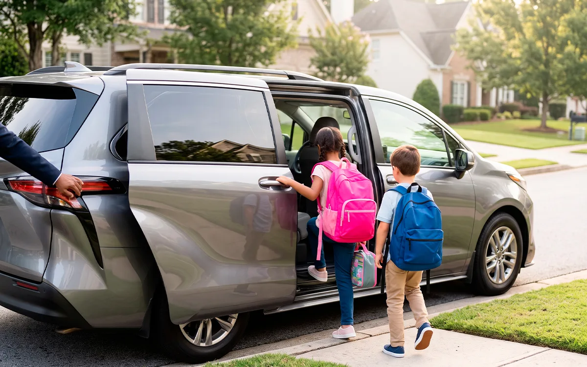Students boarding an On Time vehicle